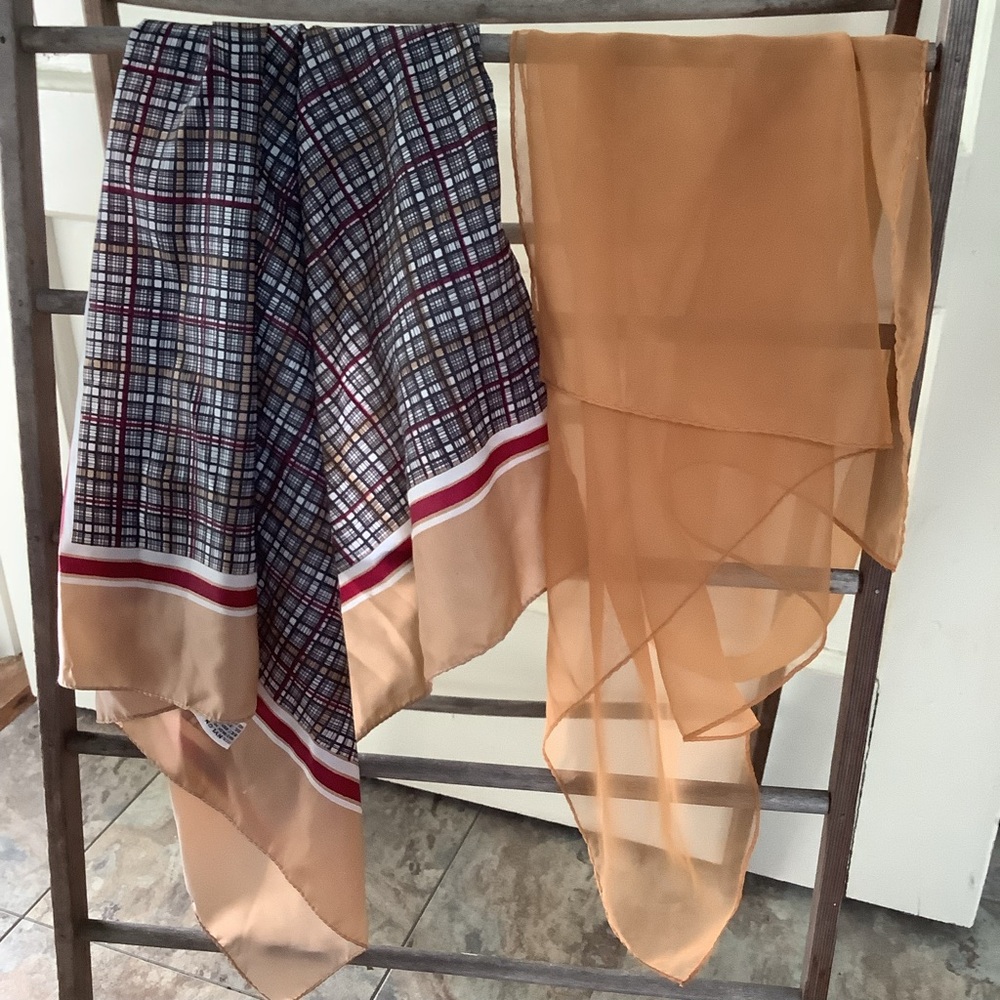 Set of 2 Vintage Waist Head Neck Scarf Warm Colors